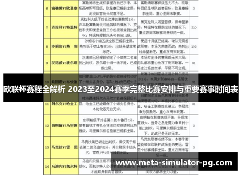 欧联杯赛程全解析 2023至2024赛季完整比赛安排与重要赛事时间表